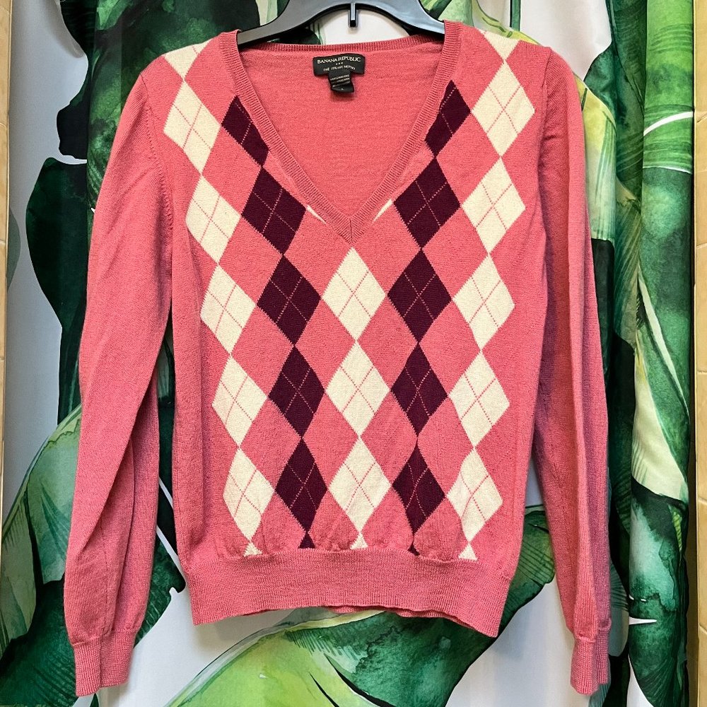 Banana Republic Argyle Sweater Merino Wool Size L